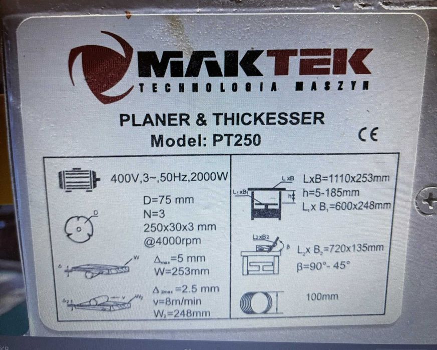 Продавам Комбиниран Абрихт-Щрайхмус Maktek PT250 (380V)