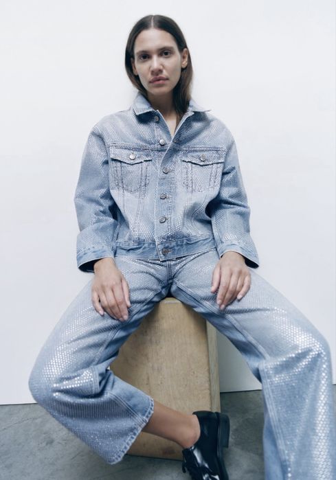 ZARA rhinestone denim дънково яке с камъни ново