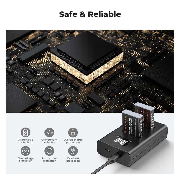 Комплект 2 батерии NB-13L + зарядно K&F Concept