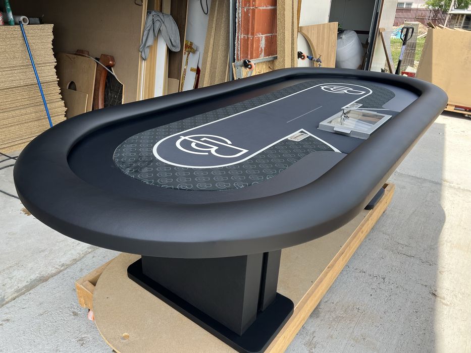 Masa de poker personalizata de Casino cu accesorii casino jetoniera metalic drop box rake + tips cu racetrack Customtables.eu stoc Bucuresti