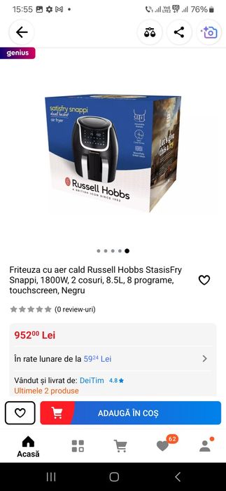 Friteuza cu aer cald Mare cu2 cosuri 8,5L Russell Hobbs Noua cu GARANT