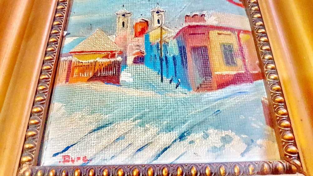 G570-I-Pictor DIODOR DURE-1901-1941-Lugoj-Biserica Adormirea Maicii Domnului. Pictura probabil panza lipita pe carton tare. Marimi cu rama 28/24