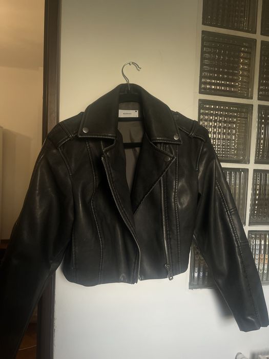 Geacă crop Reserved gri vintage mărimea S scurtă biker