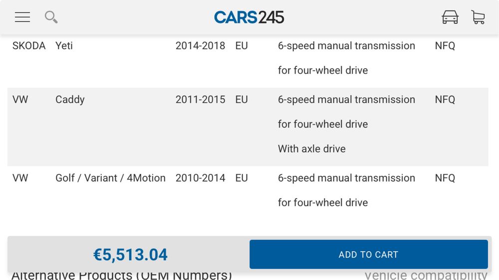 6  степенна ръчна скоростна кутия  с раздатка за VW SKODA  AUDi