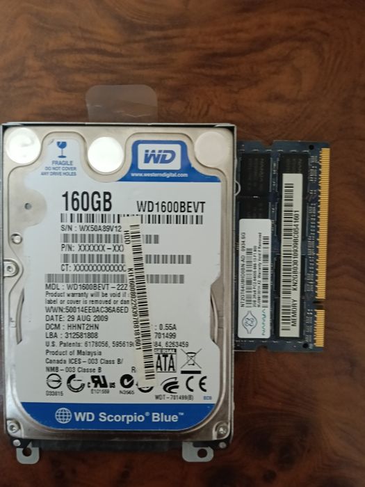 HDD 160GB и RAM DDR2 2GB для ноутбука (на запчасти / без проверки)