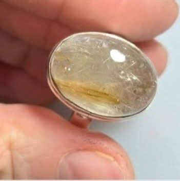 Inel din argint cu piatră naturală cuarț rutil gold