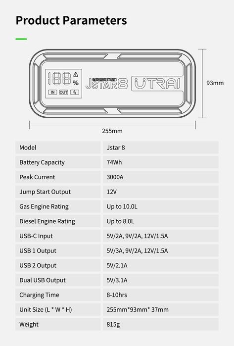 UTRAI 3000A Car Jumper Starter / Power Bank