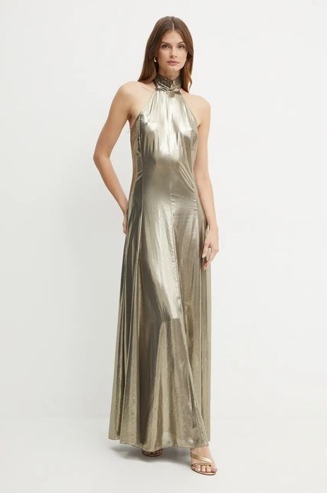 Златна дълга рокля Patrizia Pepe, ламиниран плат с блясък,размер XS/S!