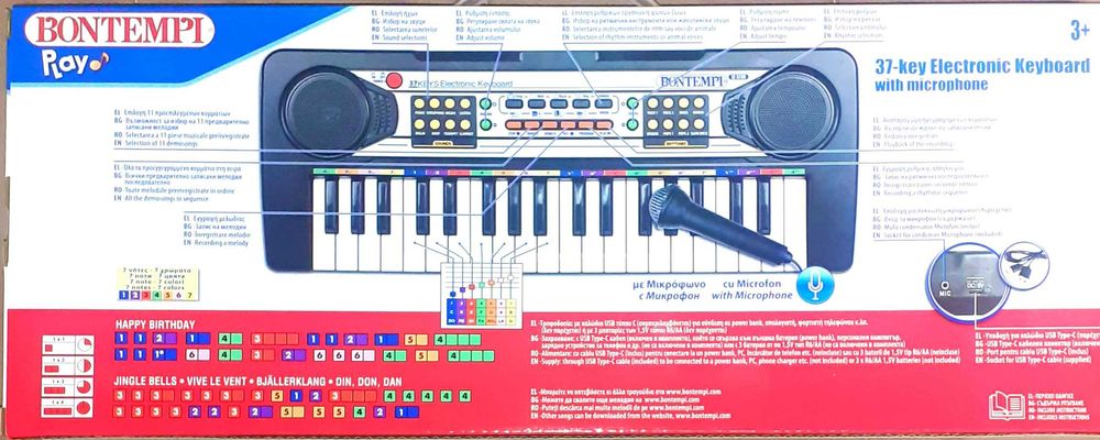 Пиано (йоника) с 37 клавиша. Микрофон. USB кабел. Множество опции.