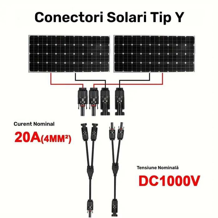 conector solar  20A cablu ramificat Y, 1 la 2 conector paralel solar