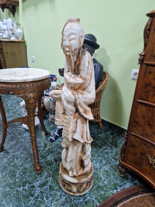 Уникална голяма антикварна китайска каменна фигура статуетка