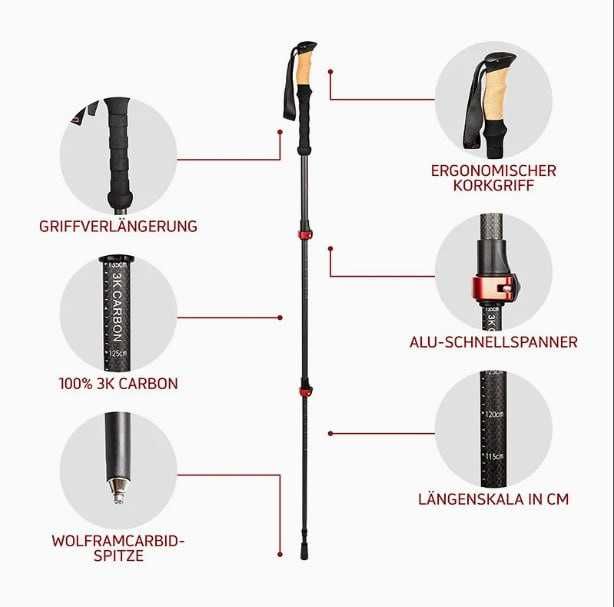 Карбонови телескопични трекинг щеки Forest tales с дръжки от корк