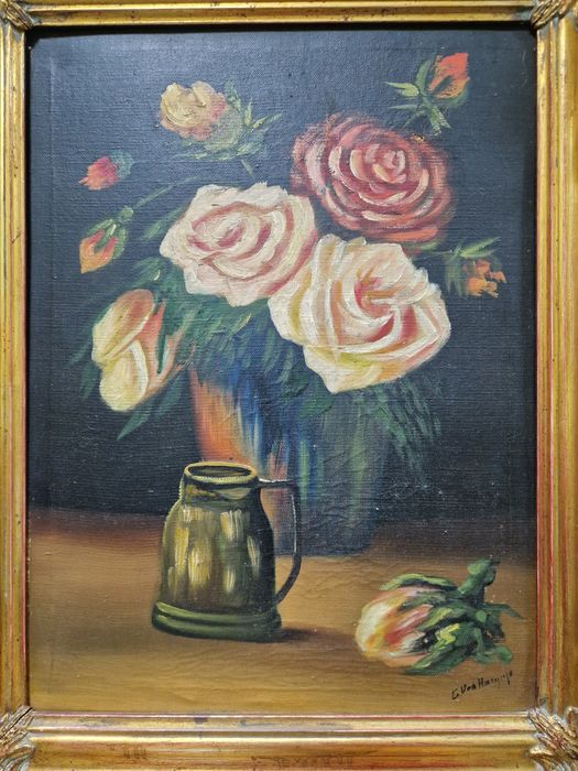 Натюрморт антикварен масло автор платно рамка