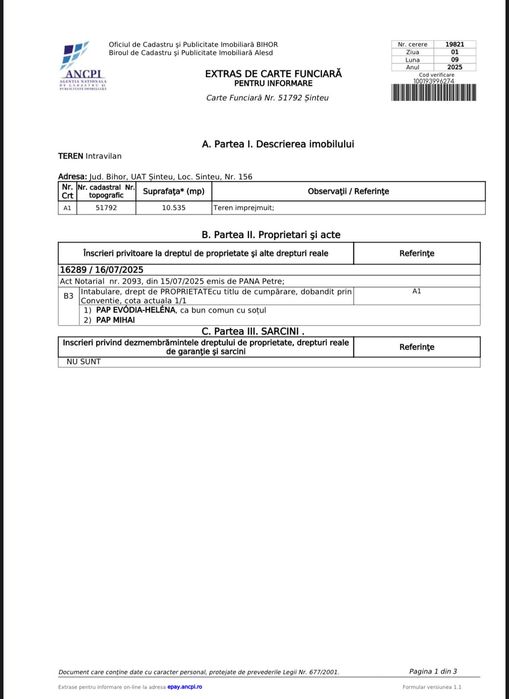 Teren de vânzare în Sinteu