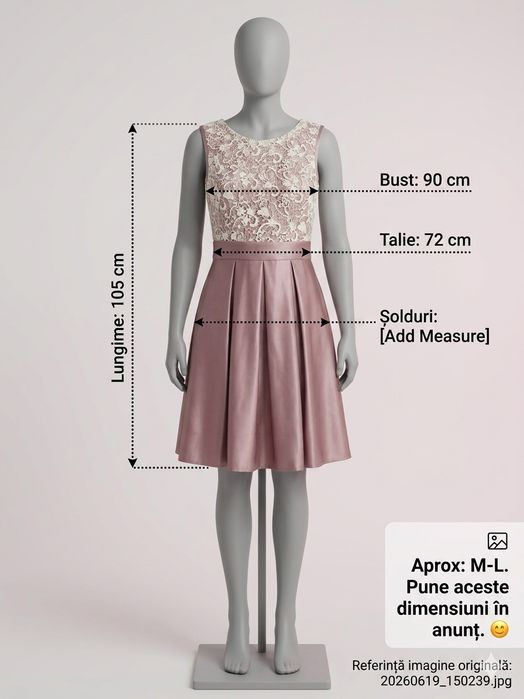Rochie mrochie  paiete roz – Mărime S-M
​Mărime: M (40)
​Dimensiuni: Bust 88 cm, Talie 72 cm, Șolduri 94 cm
​Lungime totală: 85 cm
​Stare: Nouă/Impeca