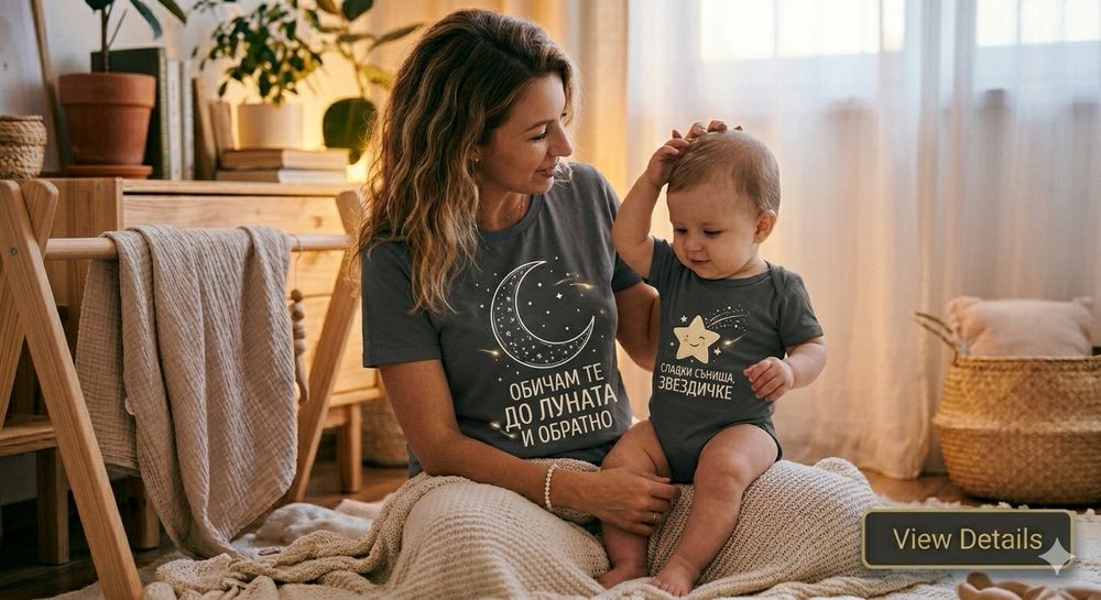Комплект тениски за майка и дете - различни десени