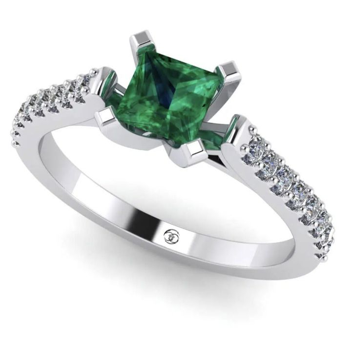 Inel Aur Alb 14K cu Smarald Natural AA+ și Diamante 0.25ct F/VS - Esan Jewelry