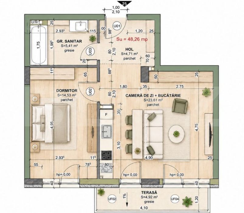 Apartament 2 camere, 48.26 mp, comision 0, zona Iris