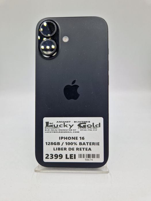Iphone 16 128GB / 100% Baterie Fisurat  Garantie #50674