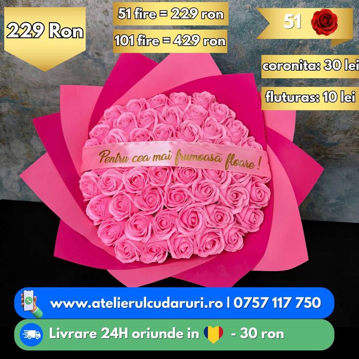 Buchete trandafiri din sapun personalizate + cu sclipici