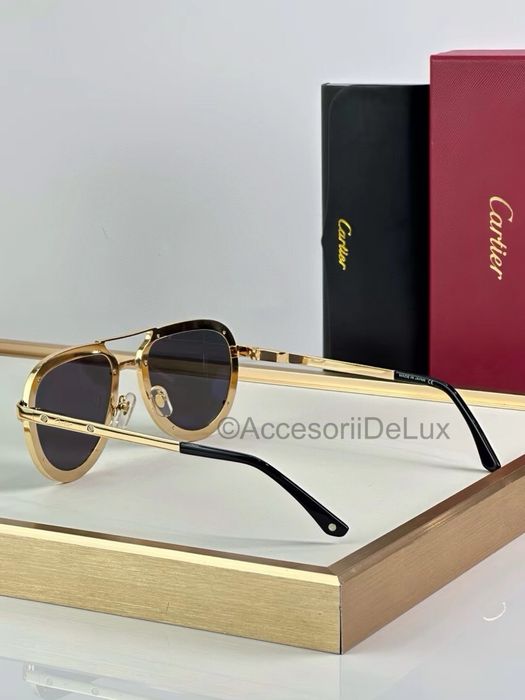 Ochelari de Soare Cartier CT0195S Noi Full Box Santos De Cartier [Verificare Colet] Gold