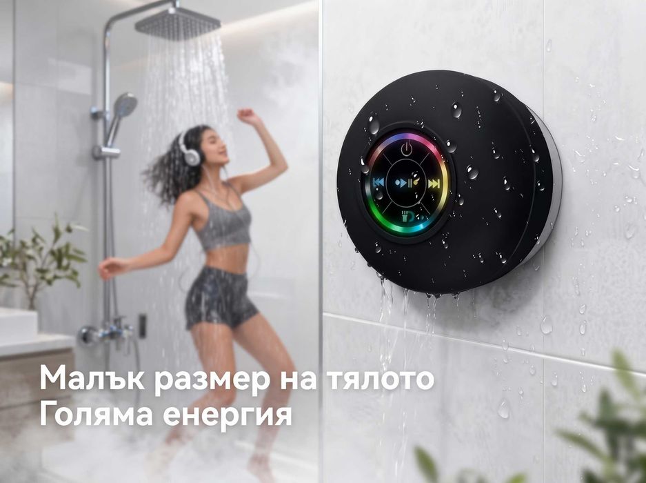 10W Bluetooth колонка за баня с вакуум, RGB светлини, Hifi Bass стерео звук