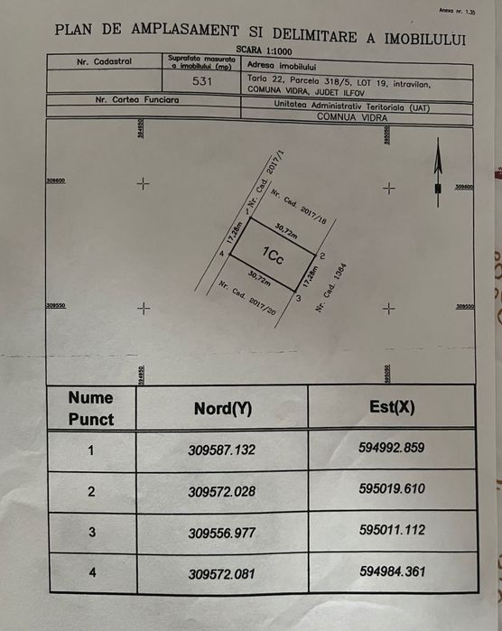 Teren Intravilan 531mp Vidra  ( Complex Rezidențial Dealul Verde )