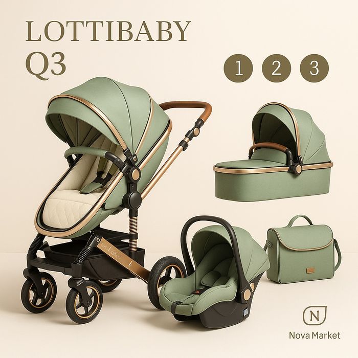 Коляска Lottibaby Q3 3в1 премиум комфорт для новорождённых