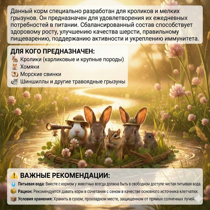 Корм для кроликов и грызунов. Натуральный состав