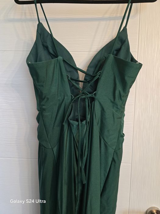 Тъмнозелена официална дълга рокля