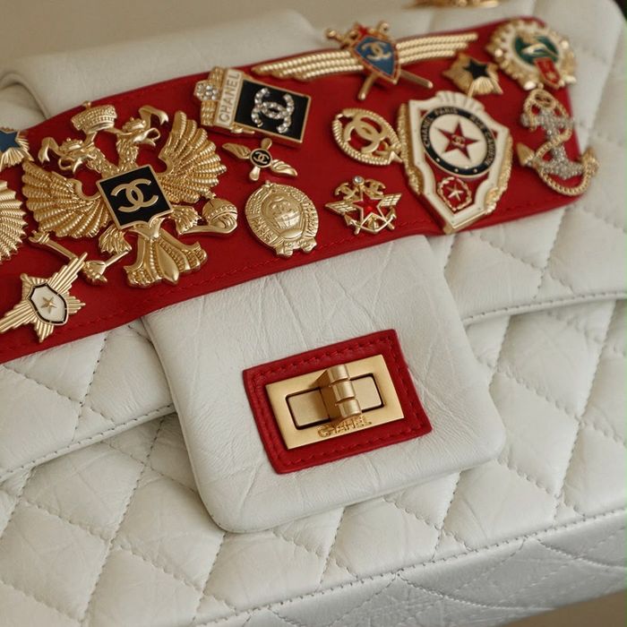 Geanta Chanel White Paris-Moscow double flap pe comanda