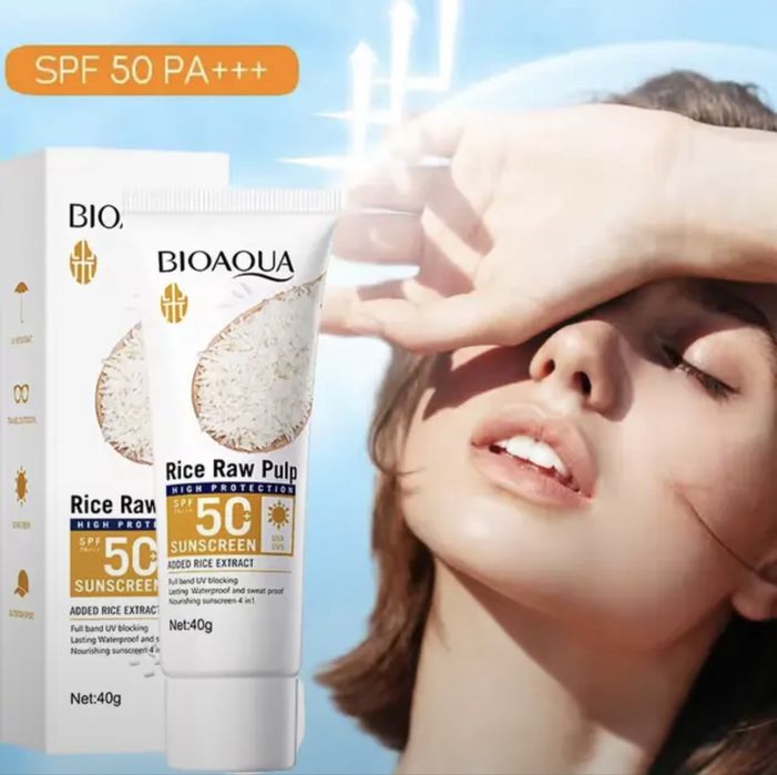 SPF 50+PA+++Quyoshdan himoyalovchi krem, yuz va tana uchun guruch ekst