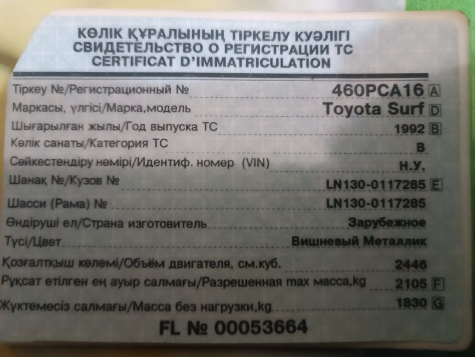 Документ на машину