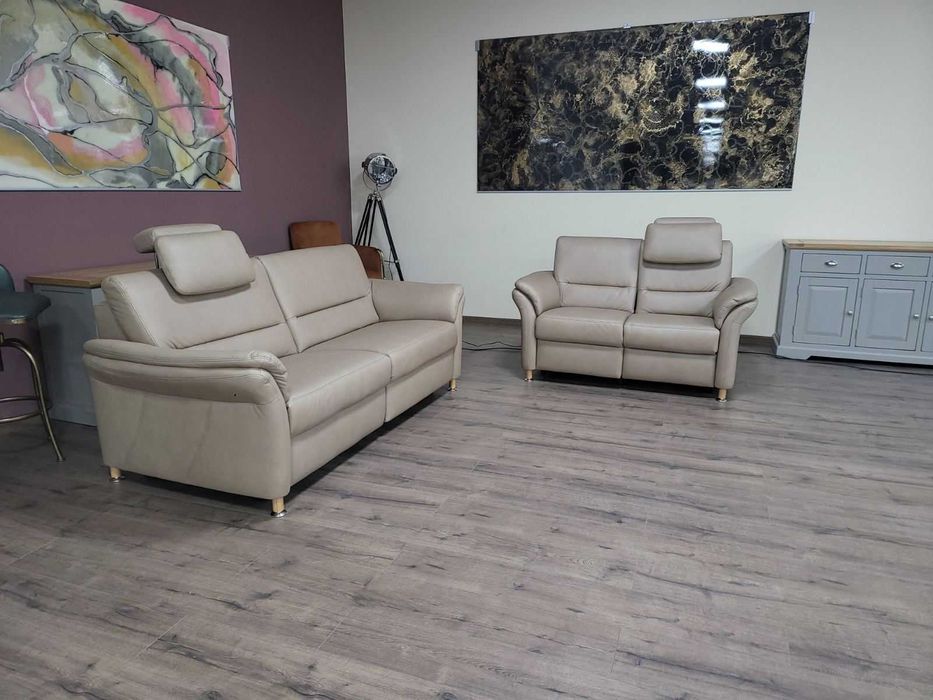 Комплект кожени дивани тройка и двойка цвят камел с ел. релакс