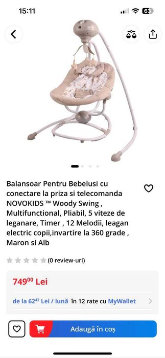 Balansoar bebeluși NOVOKIDS Woody Swing – electric, telecomandă