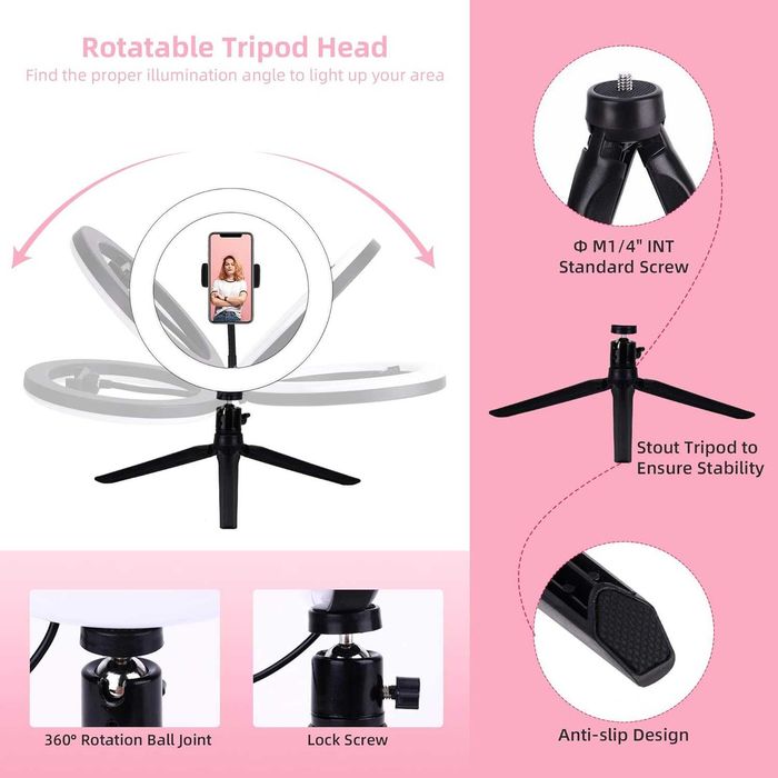 LED ринг лампа OUSFOT RK10 10" с трипод и държач за телефон!