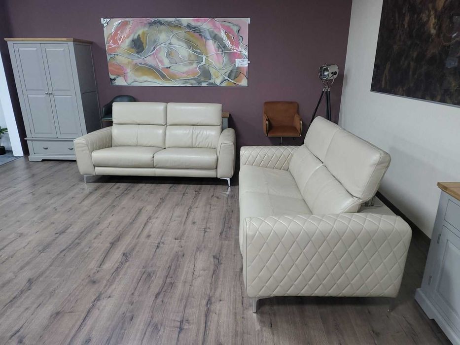 ПРОМОЦИЯ!!! Комплект кремави кожени дивани две тройки