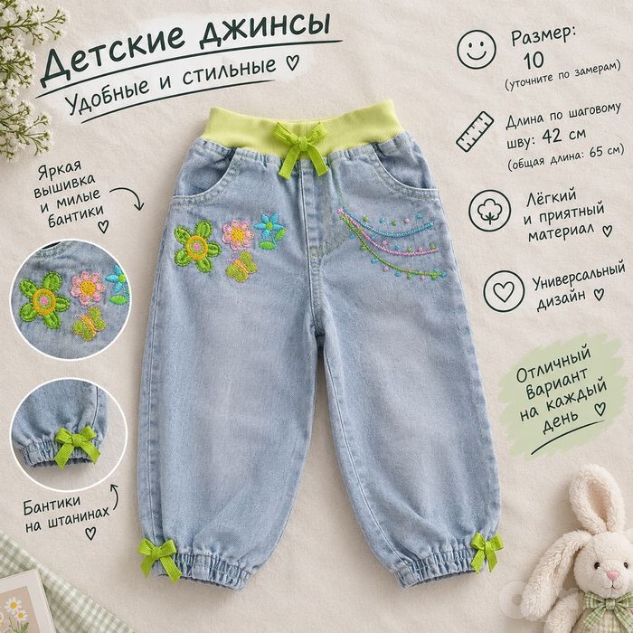 Детские джинсы с вышивкой и бантиками