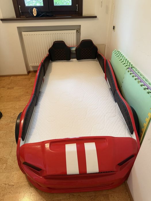 Pat mașină copii Racing Team + saltea