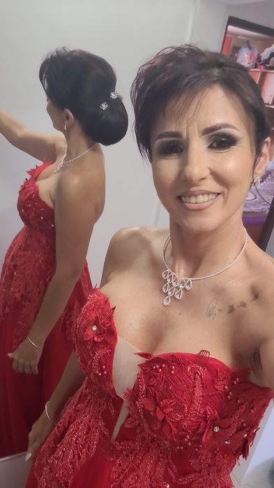 rochie tull rosie de ocazie