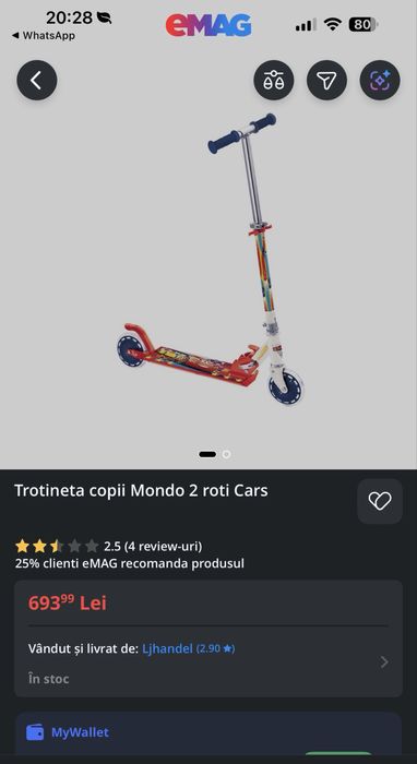 Trotineta copii Mondo 2 roti Cars