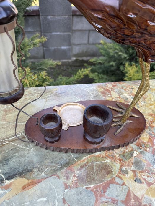 Lampa de birou din lemn sculptat - scrumiera si si suport tutun