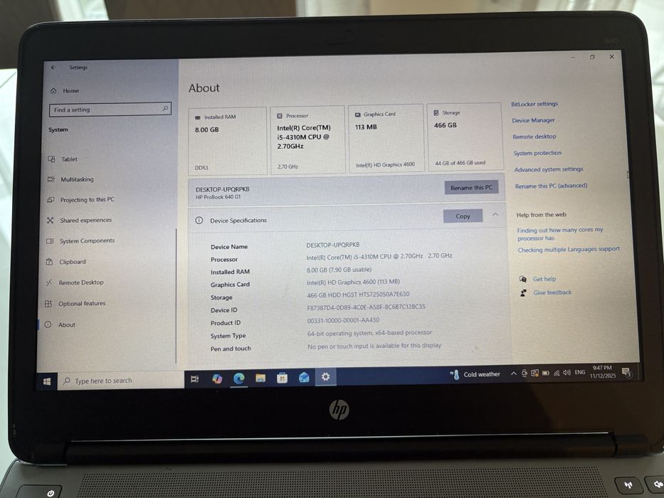 HP probook 640 480 GB HDD