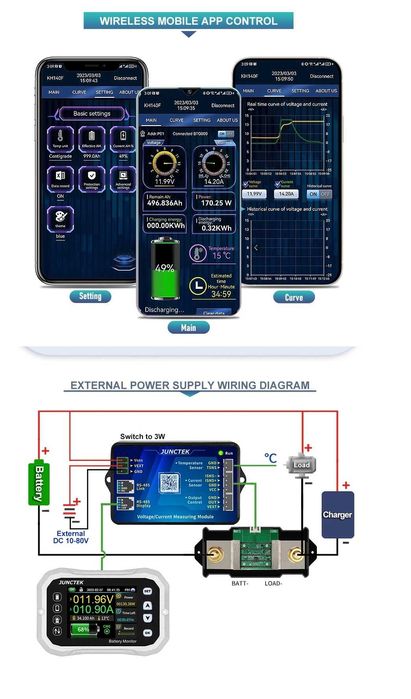 2023 НОВ KH110F 100A Bluetooth монитор за батерия 0-120V 400A