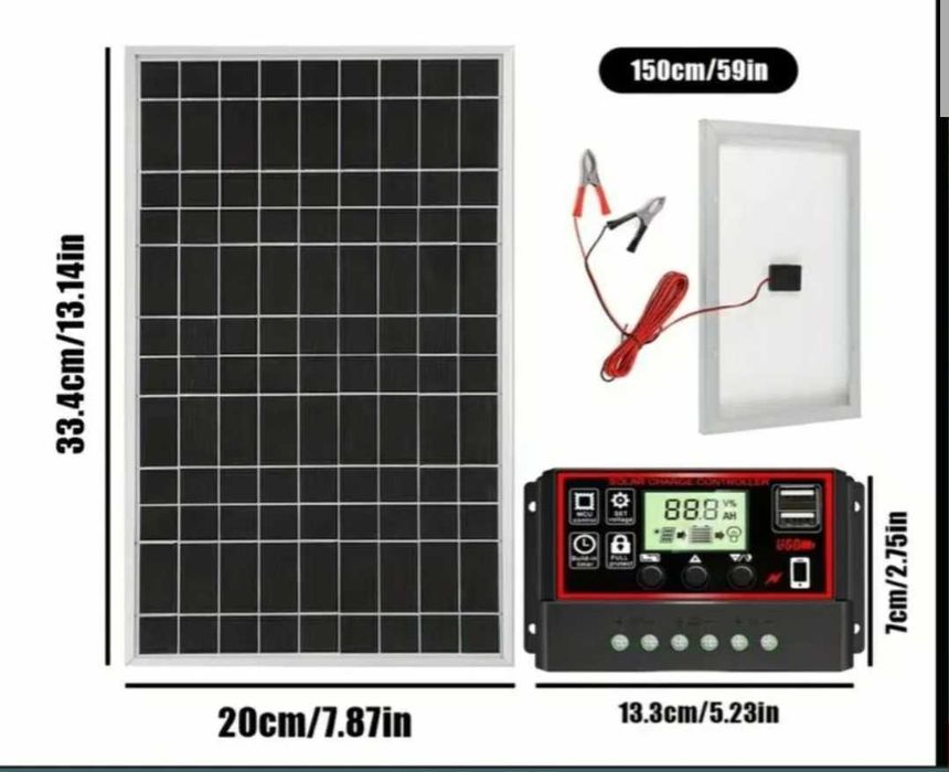 Set Panou Solar 20W + Controler 100A , camping , auto rulote etc