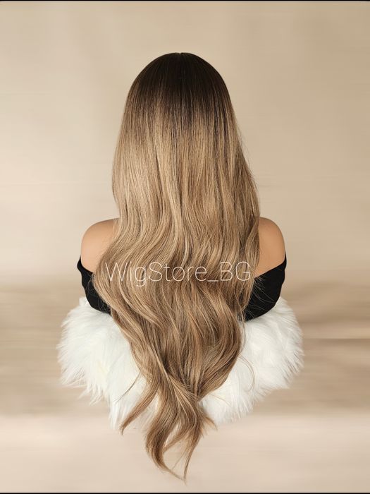 Светло кестенява омбре перука с бретон