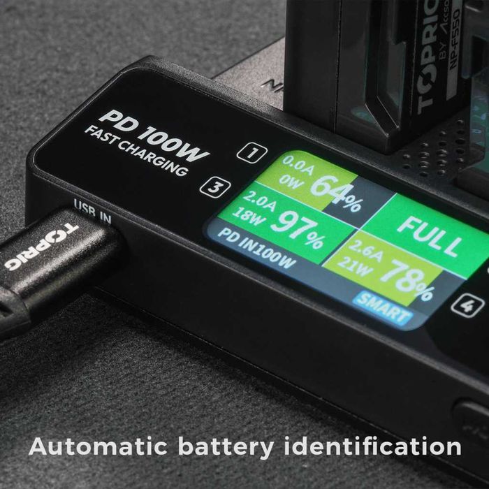 Бърза зарядна станция за 4 броя NP-F батерии Accsoon 100W Fast Charger