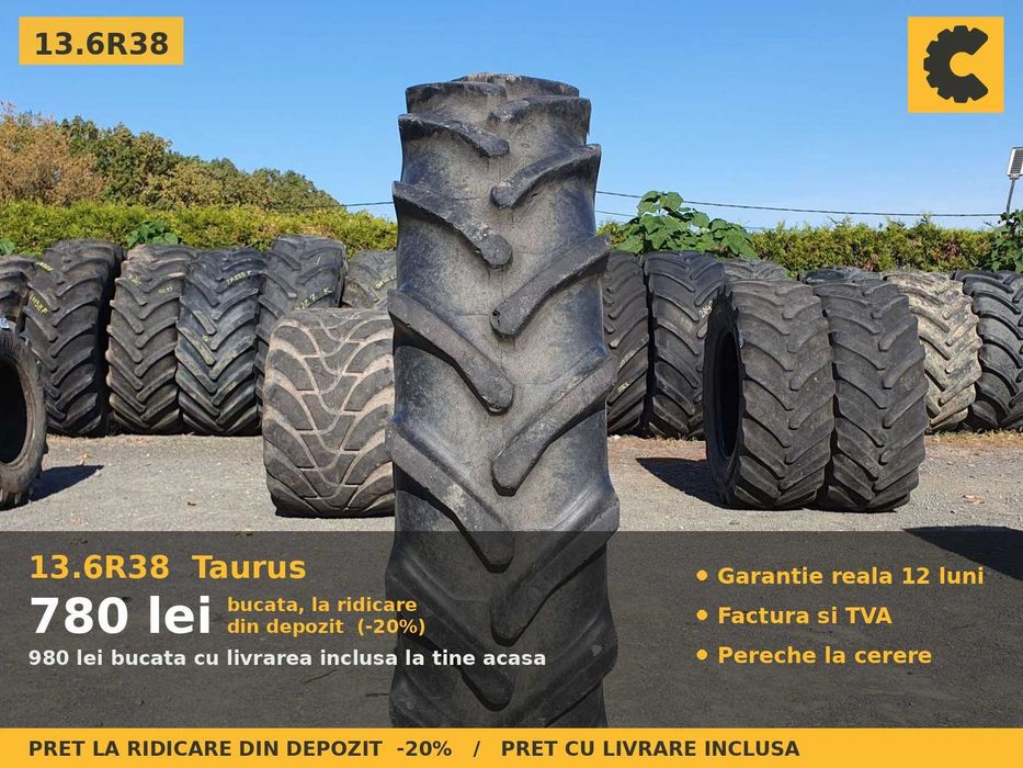Anvelope Cauciucuri 13.6R38 13.6-38 340/85R38 13638 Taurus Tractor Punte Spate Tractiune SH Second Hand IEFTIN Garantie 1 An Factura TVA