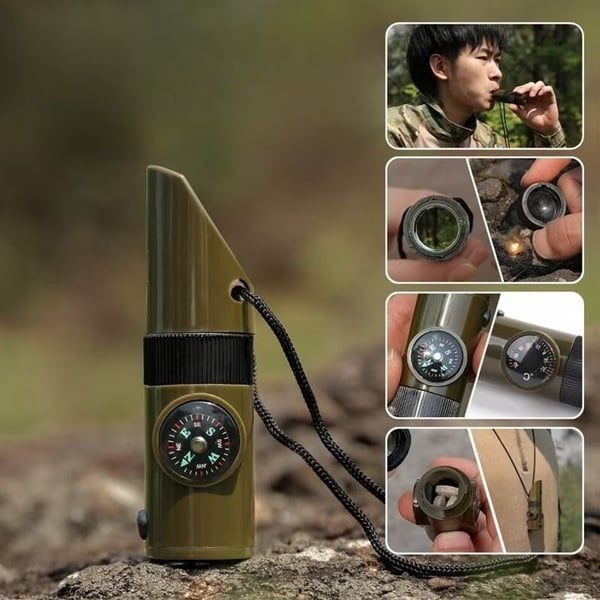 Fluier multifunctional 8 in 1, Fluier, Busola, Lanterna, Termometru