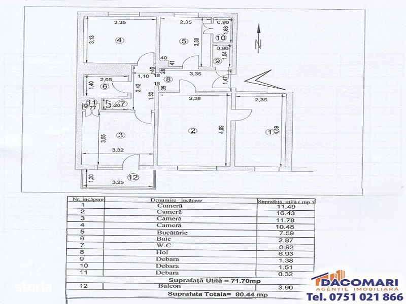 4 camere decomandate | Țiglina 1 – B-uri | Etaj 1 | 80 mp | 2 băi